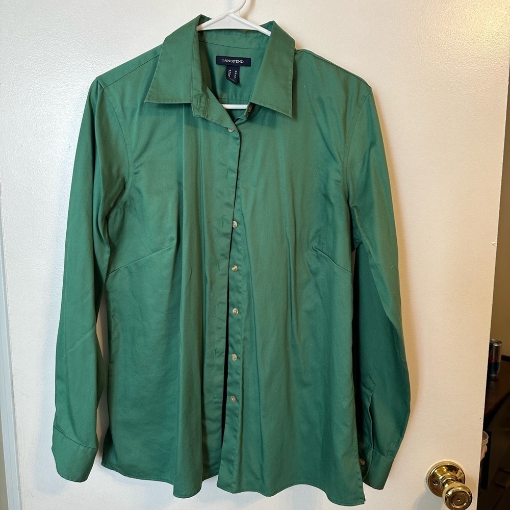 Land’s End Green Button Down Top - Picture 1 of 4